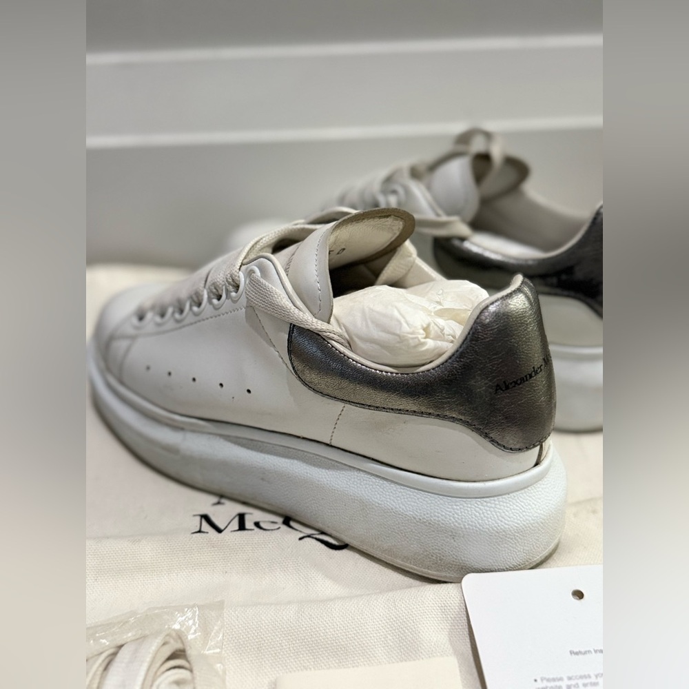 Alexander McQueen White and Silver Chunky Sneakers can fit US 36
